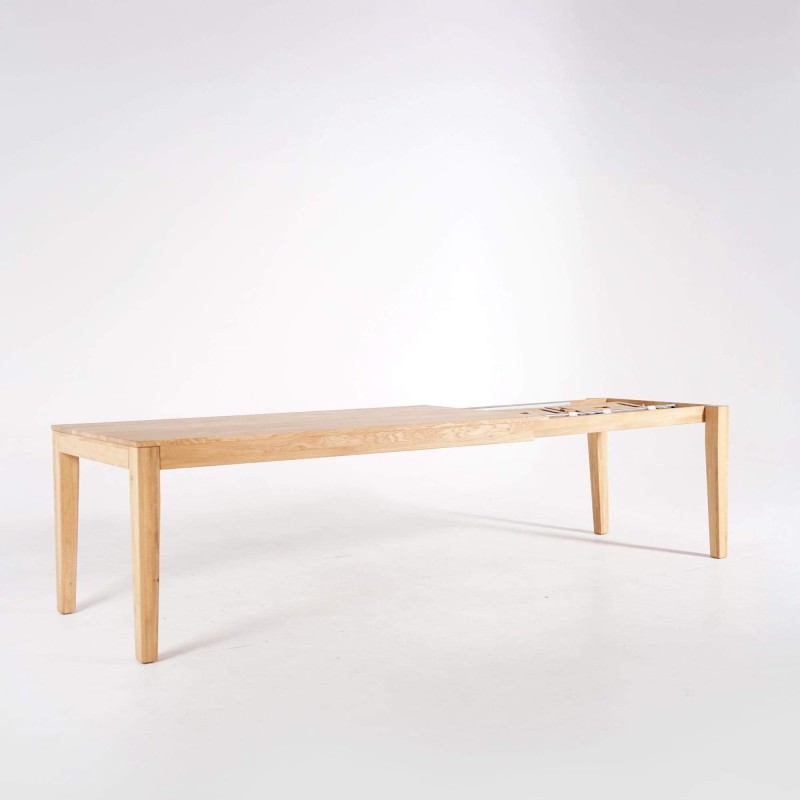 Table à manger en bois de chêne 180 x 90 cm avec allonges de 2 x 50 cm