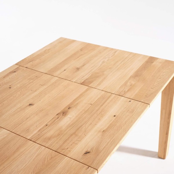 Table à manger en bois de chêne 180 x 90 cm avec allonges de 2 x 50 cm