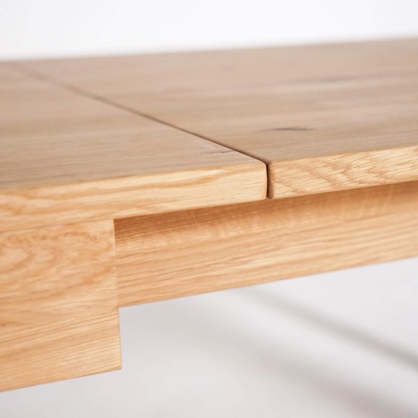 Table à manger en bois de chêne 180 x 90 cm avec allonges de 2 x 50 cm