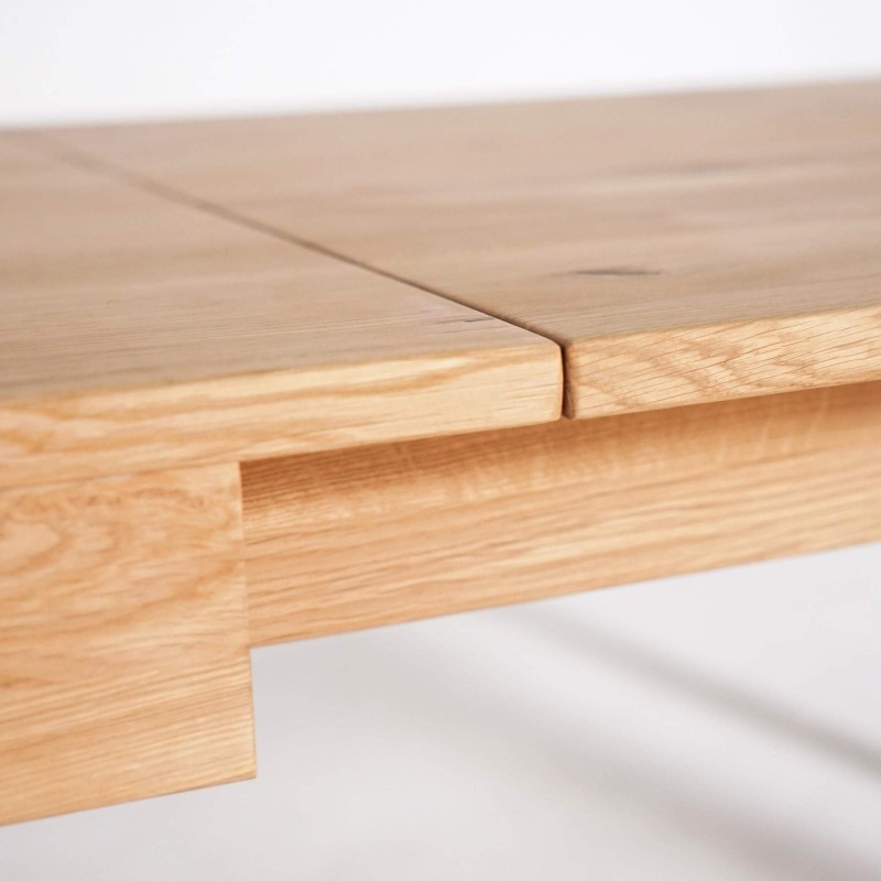Table à manger en bois de chêne 180 x 90 cm avec allonges de 2 x 50 cm