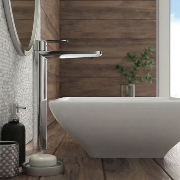 Robinet pour vasque à poser avec mitigeur thermostatique Alpinia, Chromé
