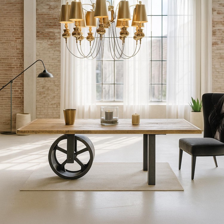 Table à manger industrielle rouleau compresseur