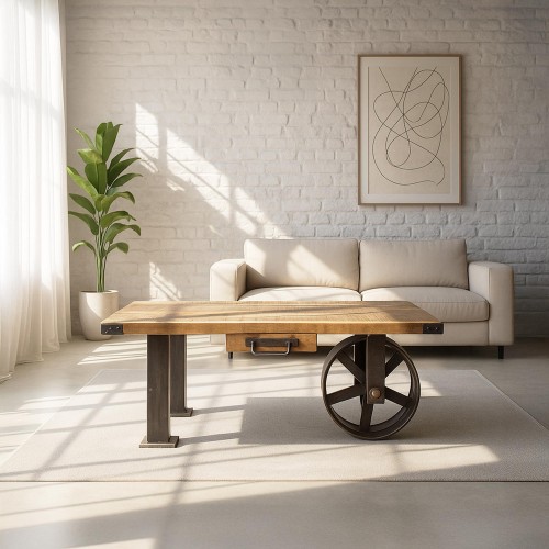 Table basse industrielle à roue carbone