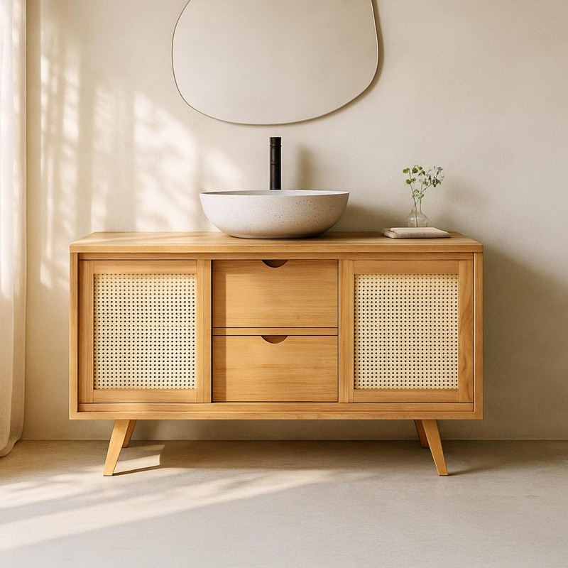 Meuble salle de bain en bois massif sur pieds 140 cm - Anaya