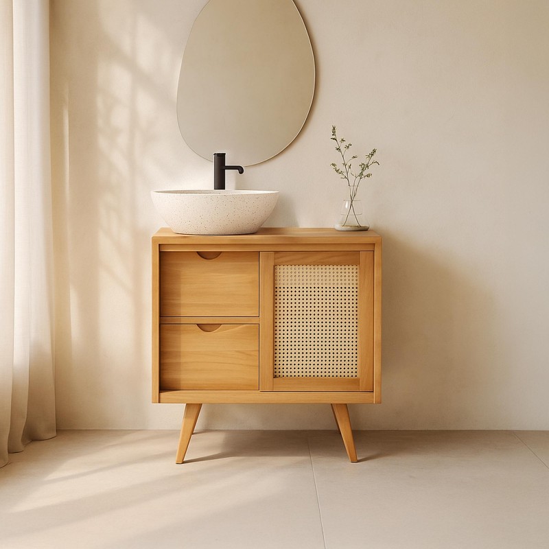 Meuble salle de bain en bois massif sur pieds 80 cm - Anaya