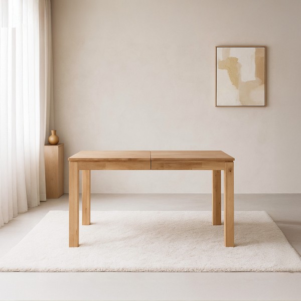 Table à manger en bois de chêne 140 x 90 cm avec allonges de 2 x 40 cm