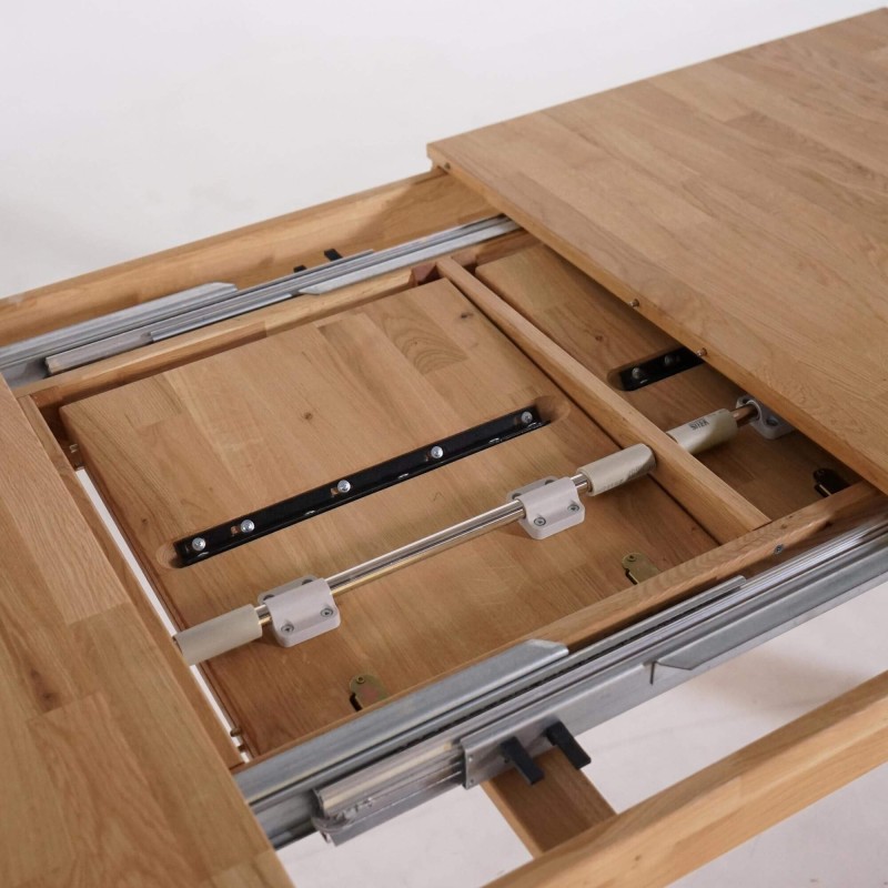 Table à manger en bois de chêne 140 x 90 cm avec allonges de 2 x 40 cm