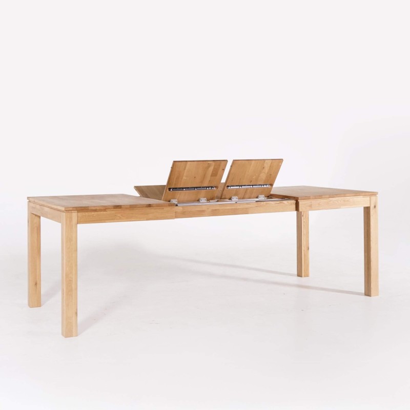 Table à manger en bois de chêne 140 x 90 cm avec allonges de 2 x 40 cm