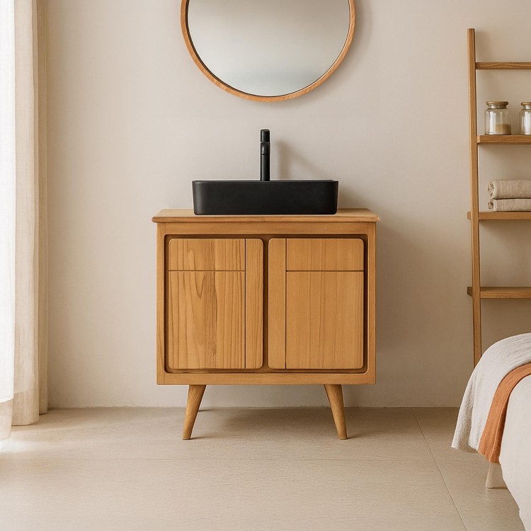 Meuble salle de bain en teck massif 80 cm - Pragati Meuble salle de bain en teck massif 80 cm - Pragati