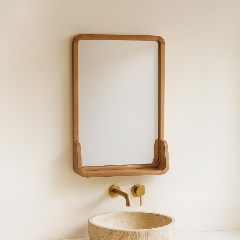 Miroir rectangulaire en bois de teck avec étagère Miroir rectangulaire en bois de teck avec étagère