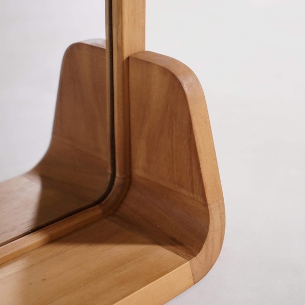 Miroir rectangulaire en bois de teck avec étagère