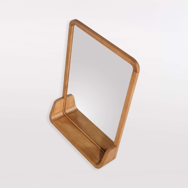 Miroir rectangulaire en bois de teck avec étagère