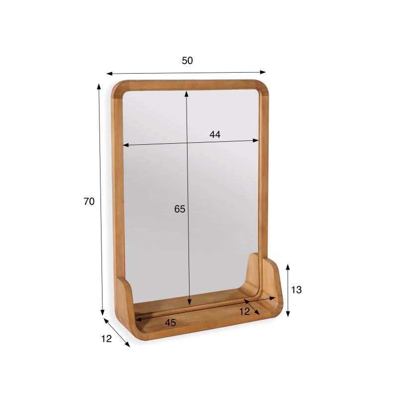 Miroir rectangulaire en bois de teck avec étagère Miroir rectangulaire en bois de teck avec étagère