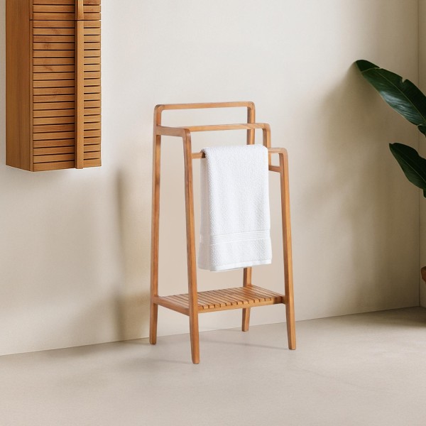 Porte serviettes de salle de bain en bois massif de teck - Devika
