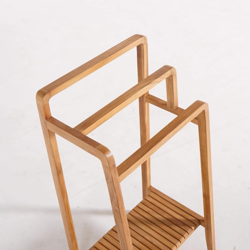 Porte serviettes de salle de bain en bois massif de teck - Devika