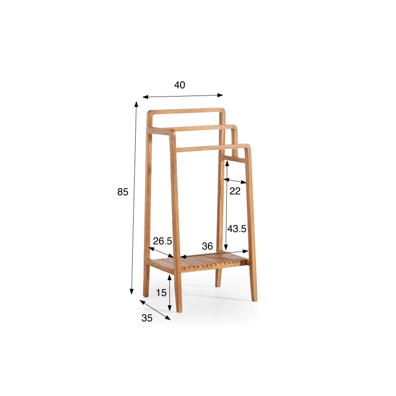 Porte serviettes de salle de bain en bois massif de teck - Devika