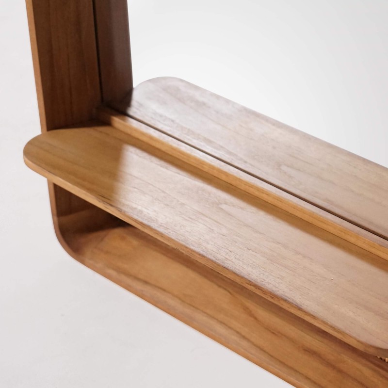 Miroir rectangulaire en bois de teck et cannage