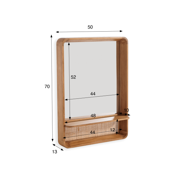 Miroir rectangulaire en bois de teck et cannage