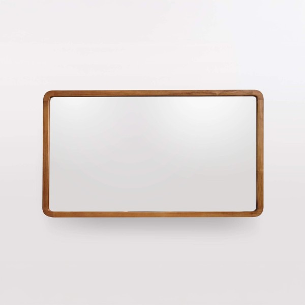 Miroir de salle de bain 120 x 70 cm avec bord en bois de teck - Devika