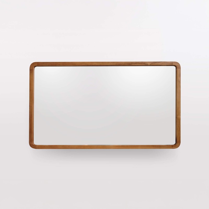 Miroir de salle de bain 120 x 70 cm avec bord en bois de teck - Devika