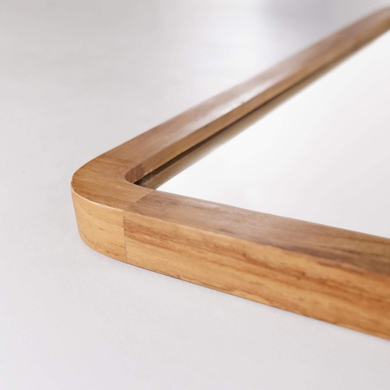 Miroir de salle de bain 120 x 70 cm avec bord en bois de teck - Devika
