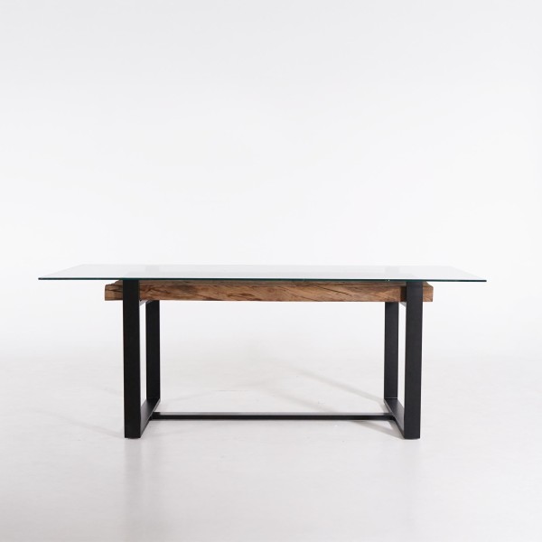 Table à manger rectangulaire en verre et traverses de chemin de fer - Railwood
