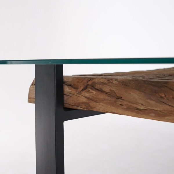 Table à manger rectangulaire en verre et traverses de chemin de fer - Railwood