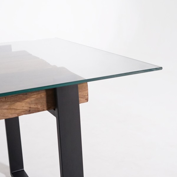 Table à manger rectangulaire en verre et traverses de chemin de fer - Railwood