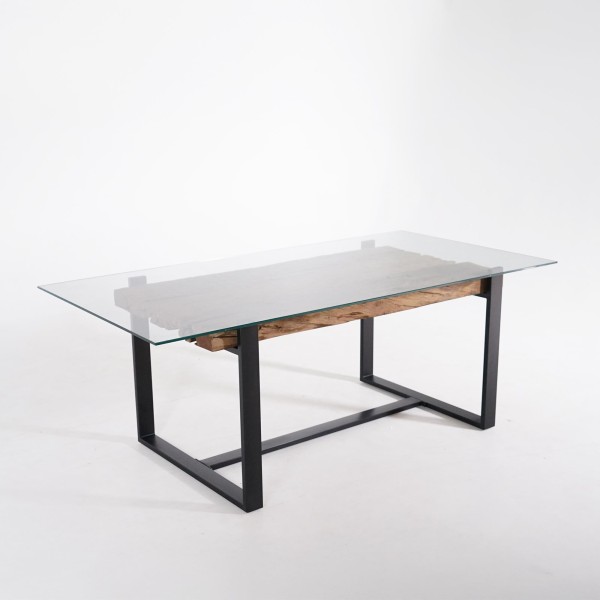 Table à manger rectangulaire en verre et traverses de chemin de fer - Railwood