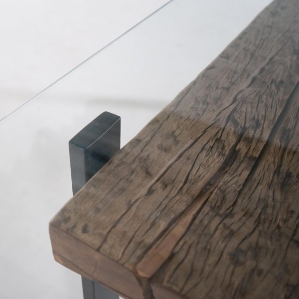 Table à manger rectangulaire en verre et traverses de chemin de fer - Railwood