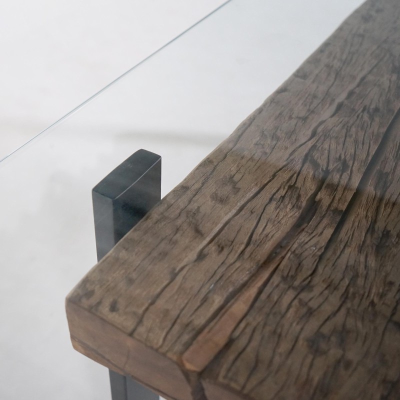 Table à manger rectangulaire en verre et traverses de chemin de fer - Railwood