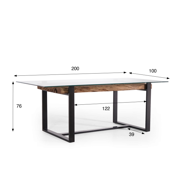 Table à manger rectangulaire en verre et traverses de chemin de fer - Railwood