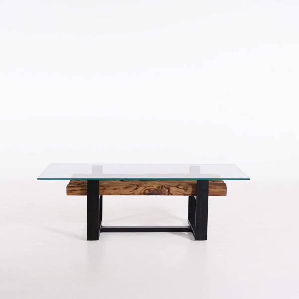 Table basse en verre et traverses de chemin de fer - Railwood