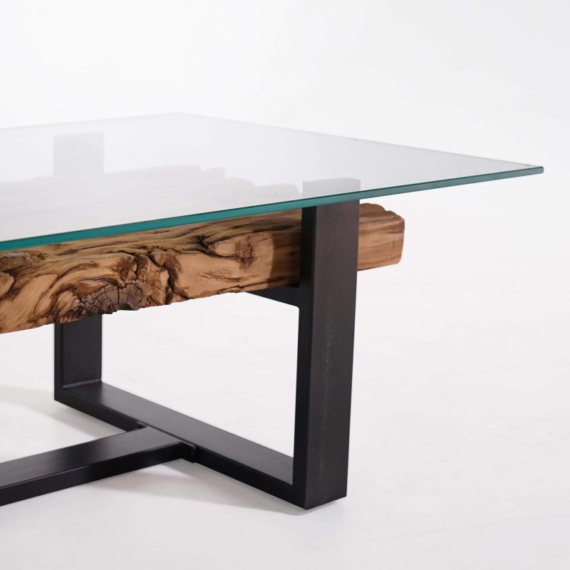 Table basse en verre et traverses de chemin de fer - Railwood