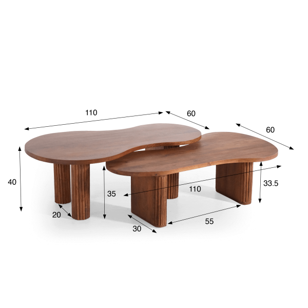 Ensemble de 2 tables basses en bois massif - Pebble