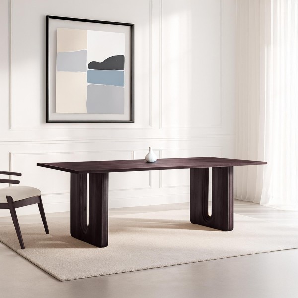 Table à manger en bois massif de manguier, finition marron intense - Noba