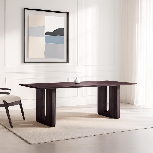 Table à manger en bois massif de manguier, finition marron intense - Noba