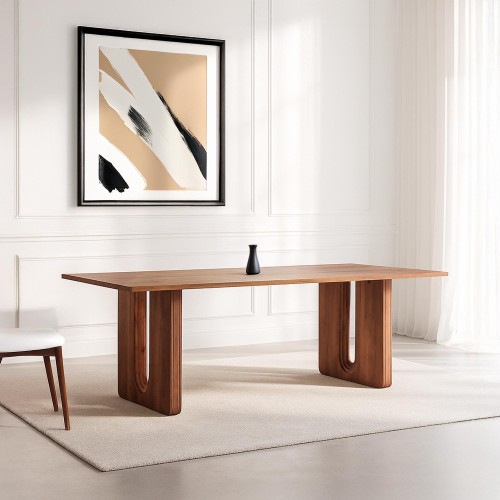 Table à manger en bois massif de manguier, finition brun naturel - Noba