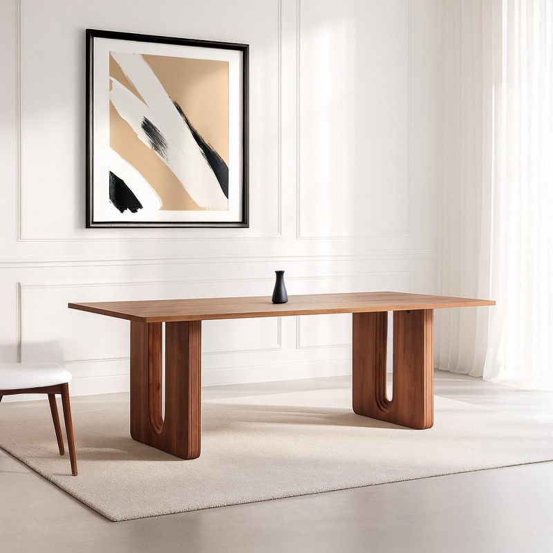 Table à manger en bois massif de manguier, finition brun naturel - Noba