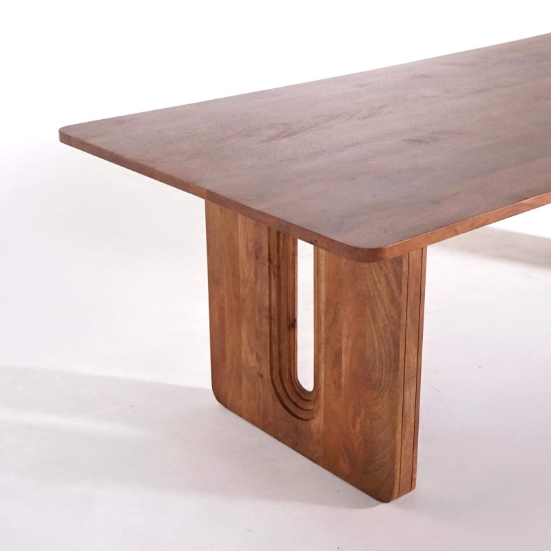 Table à manger en bois massif de manguier, finition brun naturel - Noba