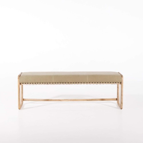 Banc en bois massif et tissu kaki - Soline