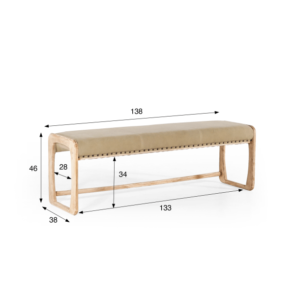 Banc en bois massif et tissu kaki - Soline