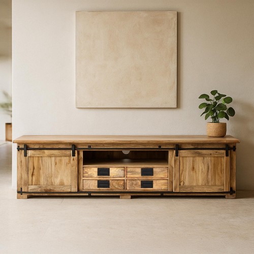 Meuble TV industriel bois et métal 220 cm - Paris