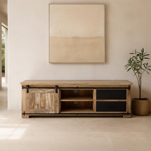 Meuble TV industriel bois et métal 160 cm - Paris
