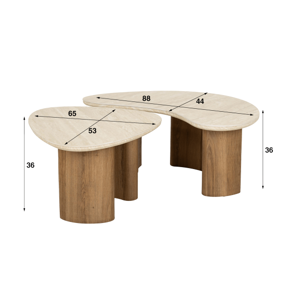 Table basse design en bois et plateau en céramique marbre travertin - Tavola