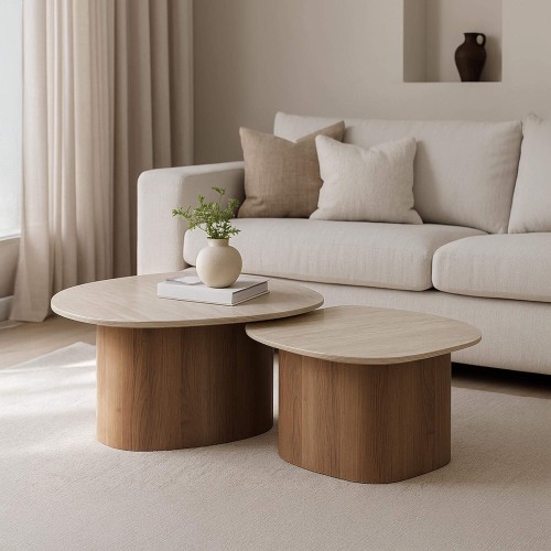 Table basse contemporaine en céramique travertin (lot de 2) - Tavola