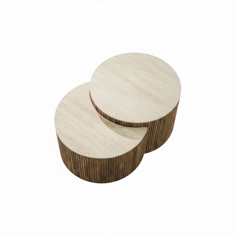 Table basse demi-ronde en bois de manguier massif (lot de 2) - Nuovo