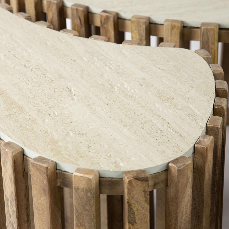 Table basse demi-ronde en bois de manguier massif (lot de 3) - Nuovo