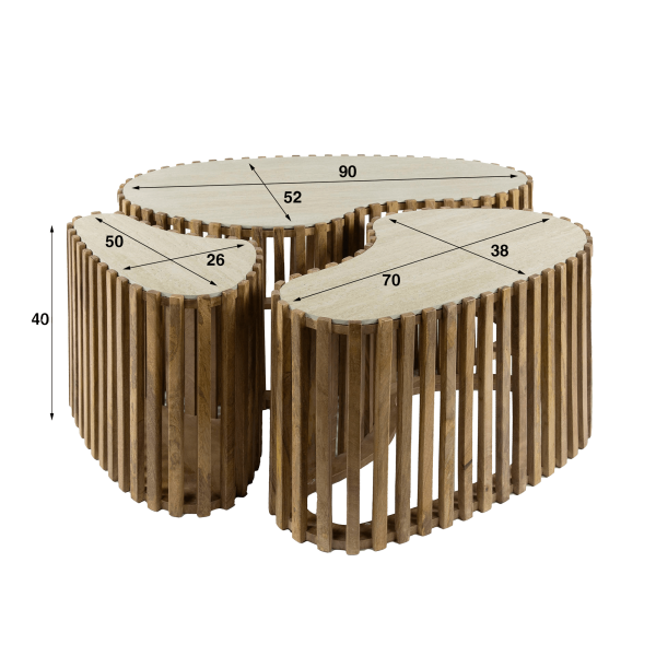 Table basse demi-ronde en bois de manguier massif (lot de 3) - Nuovo