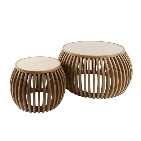 Lot de 2 tables basses rondes en bois de manguier plateau céramique - Nuovo